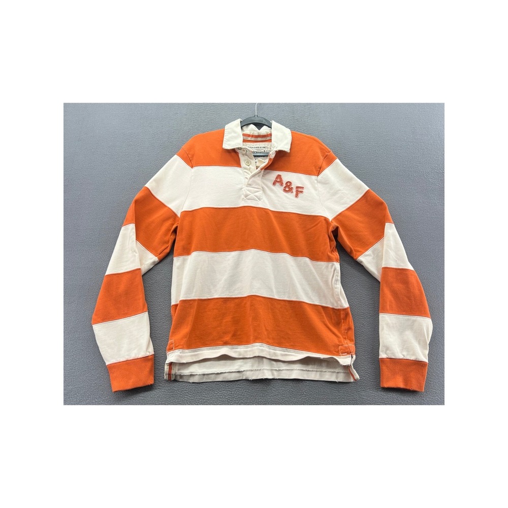 VTG Abercrombie & Fitch Rugby Shirt Mens XL Orange Cream Striped Long Sleeve